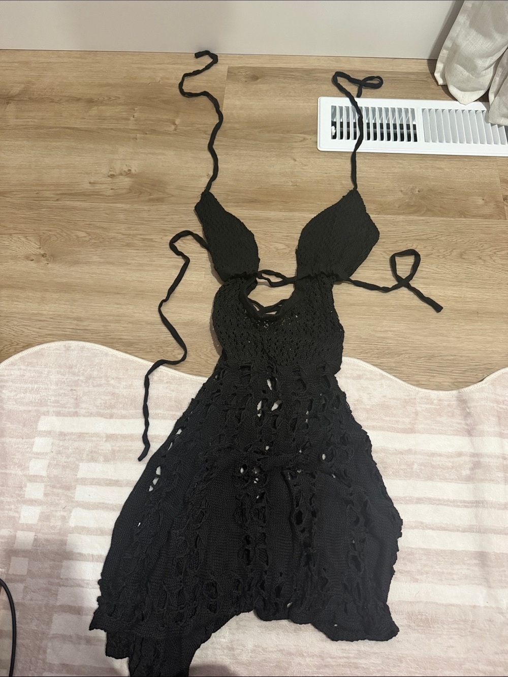 Black Crochet Halter Mini Dress